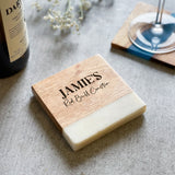 Personalised Marble & Acacia Wood Drinks Coaster