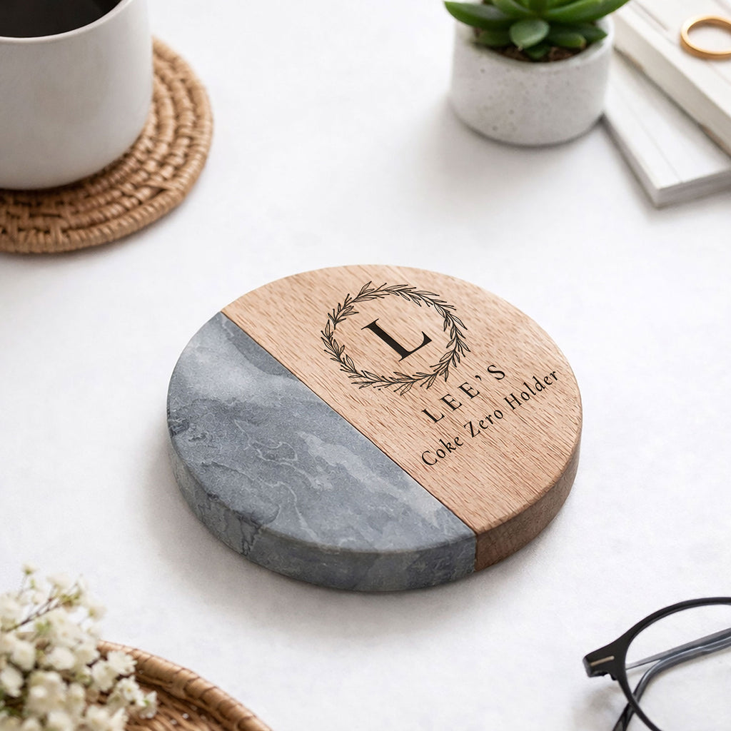 Personalised Wood & Marble Coaster