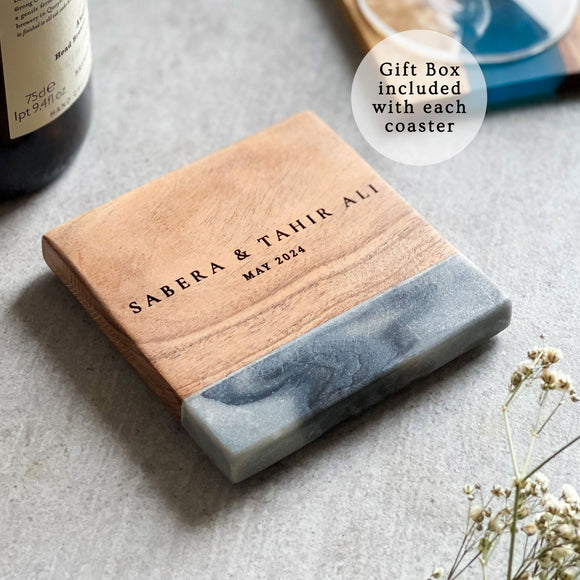Personalised Wood & Marble Bar Coaster