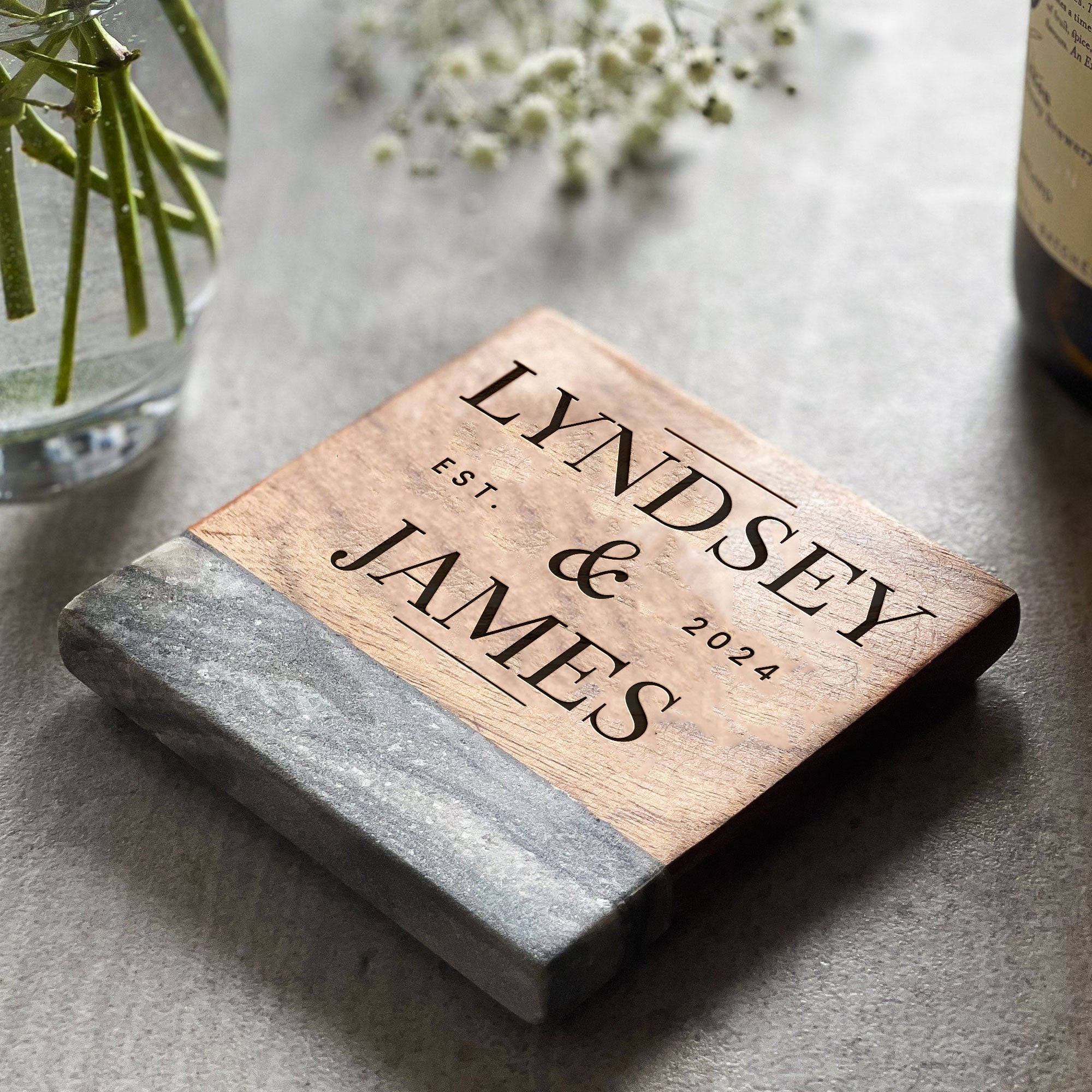 Personalised Coffee Table Marble & Acacia Wood Coaster