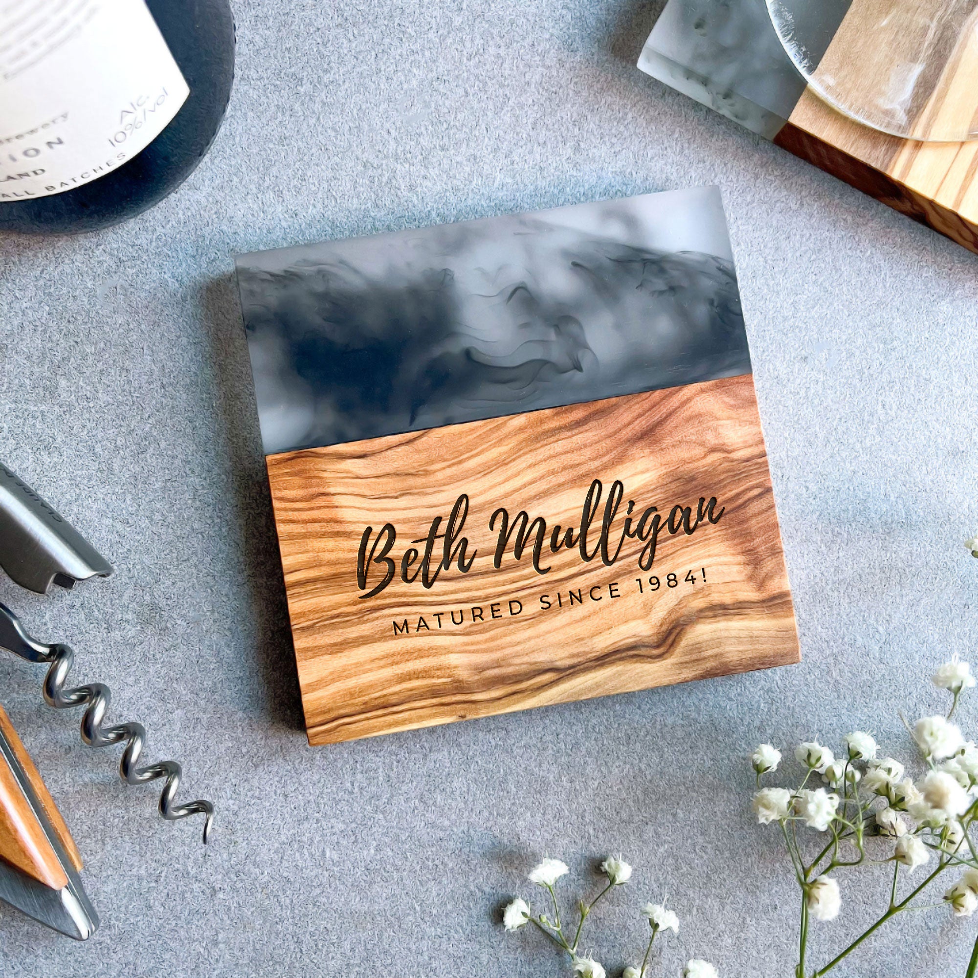 Personalised Premium Olive and Resin Drinks Coaster