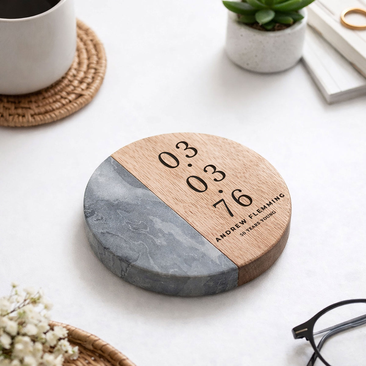 Personalised Marble & Wood Drinks Coaster