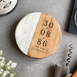 Personalised Date Marble & Wood Coaster