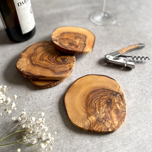 Set of Rustic Olive Wood Wooden Coasters