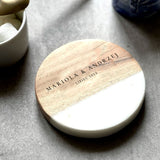 Personalised Acacia Wood & Marble Coaster | Wedding Gift