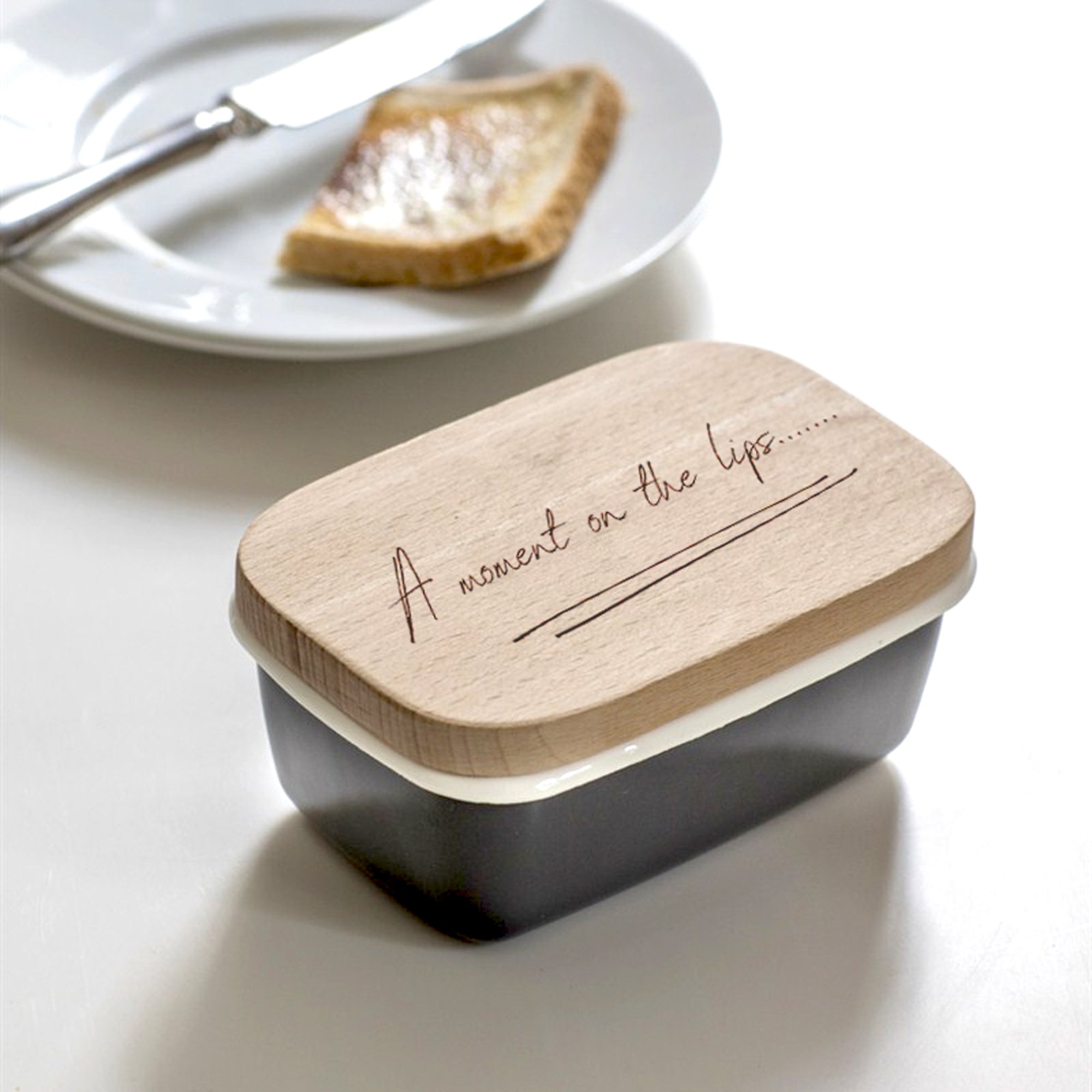 Engraved Enamel Butter Dish - "A Moment On The Lips"