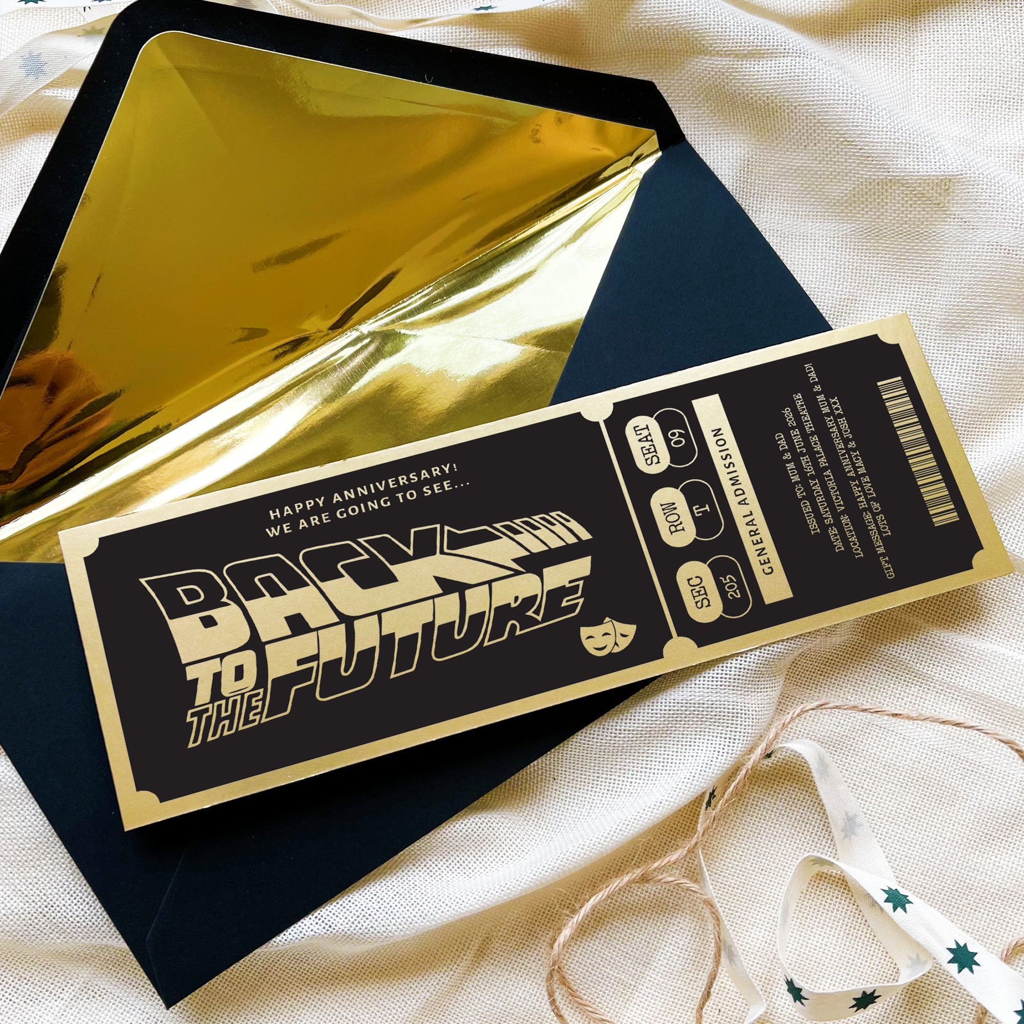 Personalised Gold Custom Theatre Show Ticket Keepsake