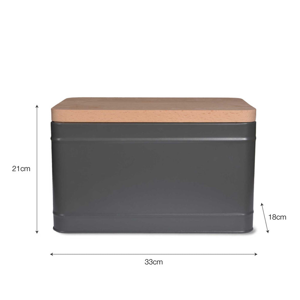 Premium Bread Bin with Wooden Lid -  Charcoal