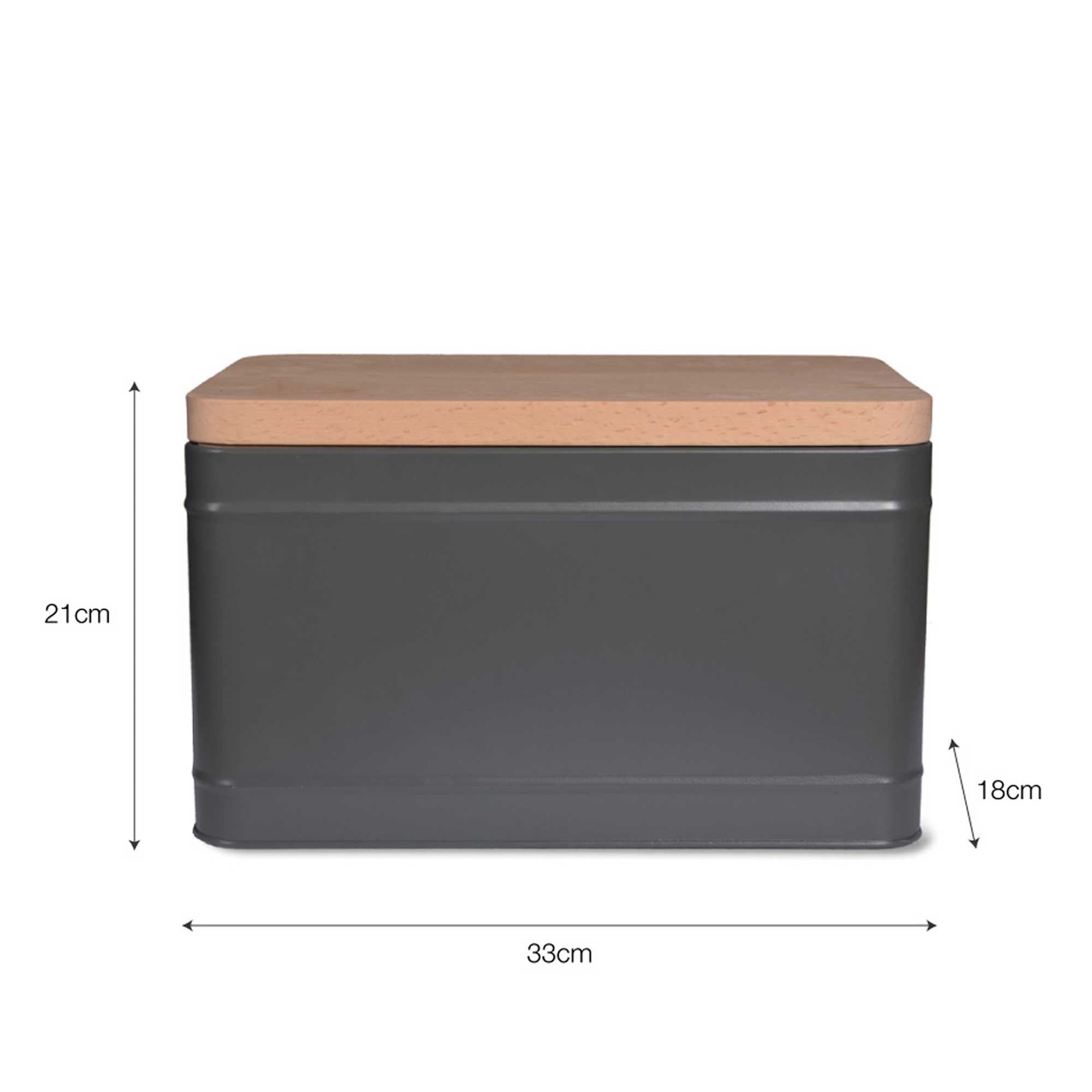 Premium Bread Bin with Wooden Lid -  Charcoal