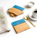 Set of 4 Italian Olive Wood and Blue Resin Drinks Coasters