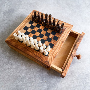 Luxury Olive Wood Chess Board with Chess Pieces