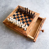 Luxury Olive Wood Chess Board with Chess Pieces