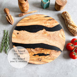 Large Olive Wood Serving River Board with Dual Black Veins - Dia 14" (35cm)