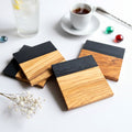 Set of 4 Italian Olive Wood and Black Resin Drinks Coasters