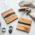 Handmade Rustic Olive Wood & Resin Drinks Coasters