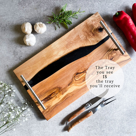 Olive Wood Resin River Tray - Black Vein | Length 15.7