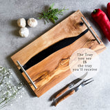 Olive Wood Resin River Tray - Black Vein | Length 15.7" (40cm) Steel Handles