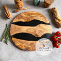 Large Olive Wood Serving River Board with Dual Black Veins - Dia 14" (35cm)