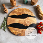 Large Olive Wood Serving River Board with Dual Black Veins - Dia 14" (35cm)