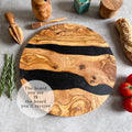 Large Olive Wood Serving River Board with Dual Black Veins - Dia 14" (35cm)