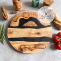 Large Olive Wood Serving River Board with Dual Black Veins - Dia 14" (35cm)