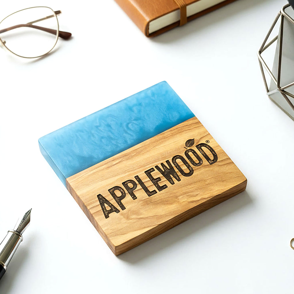 Your Own Logo Engraved Purple Resin & Italian Olive Wood Coaster