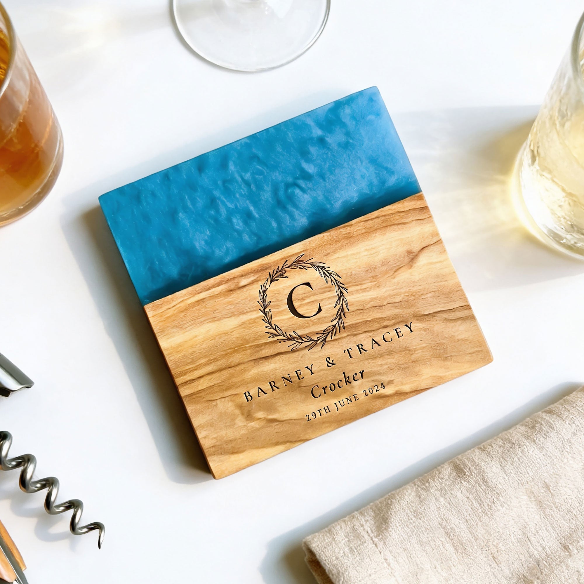 Personalised Premium Italian Olive Wood Drinks Coaster