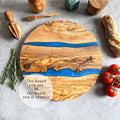 Large Olive Wood Serving River Board with Dual Blue Veins - Dia 14" (35cm)