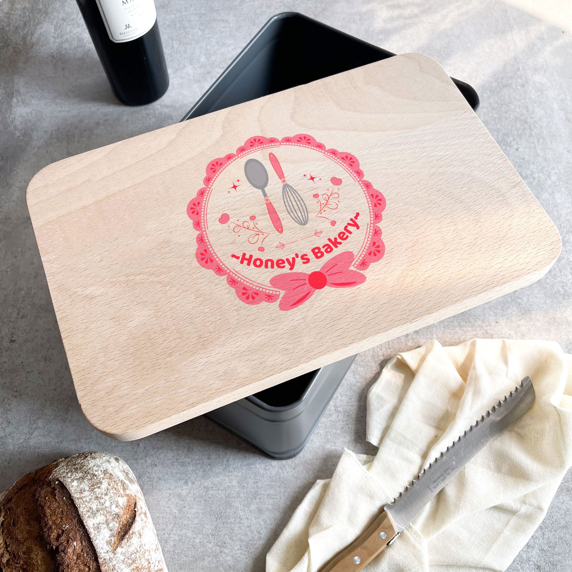 Personalised Bread Bin/Cake Tin with Wooden Lid