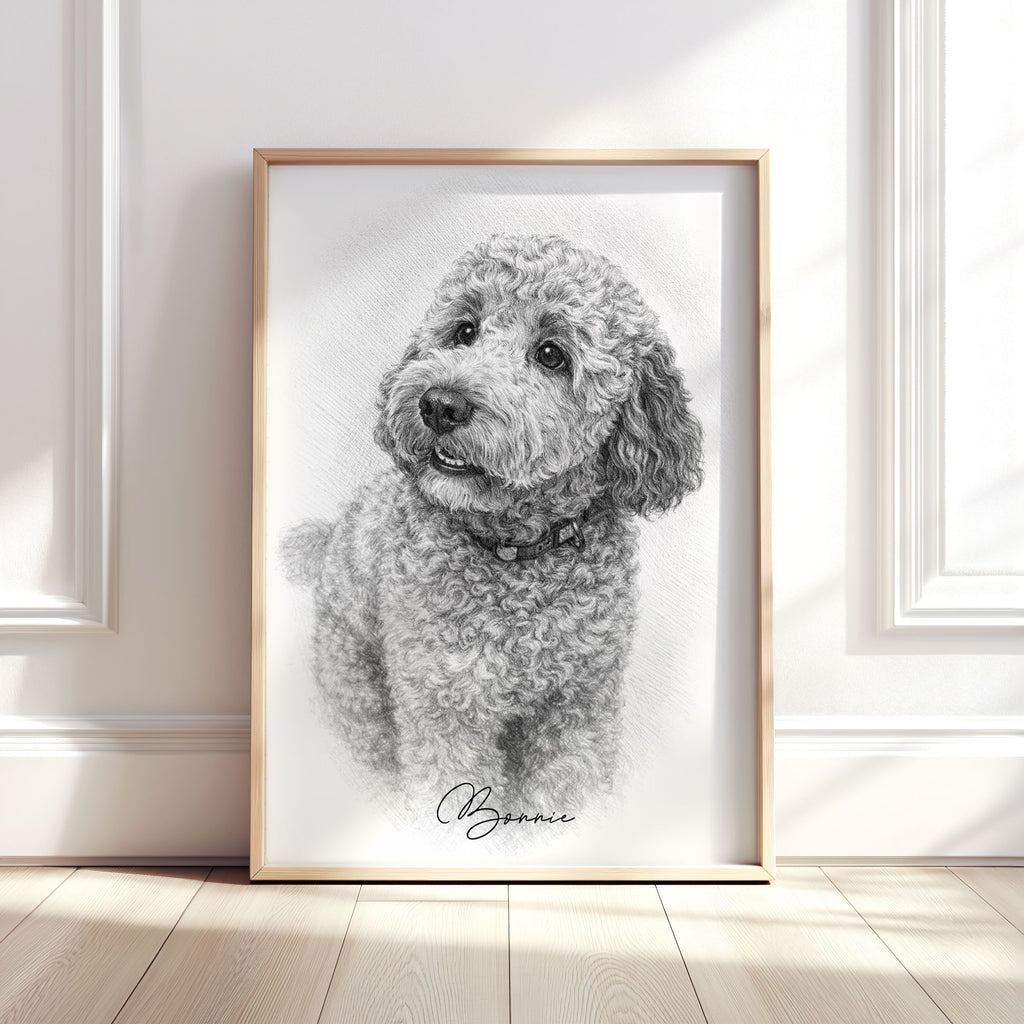 Personalised Black & White Pencil Sketch Dog and Pet Print