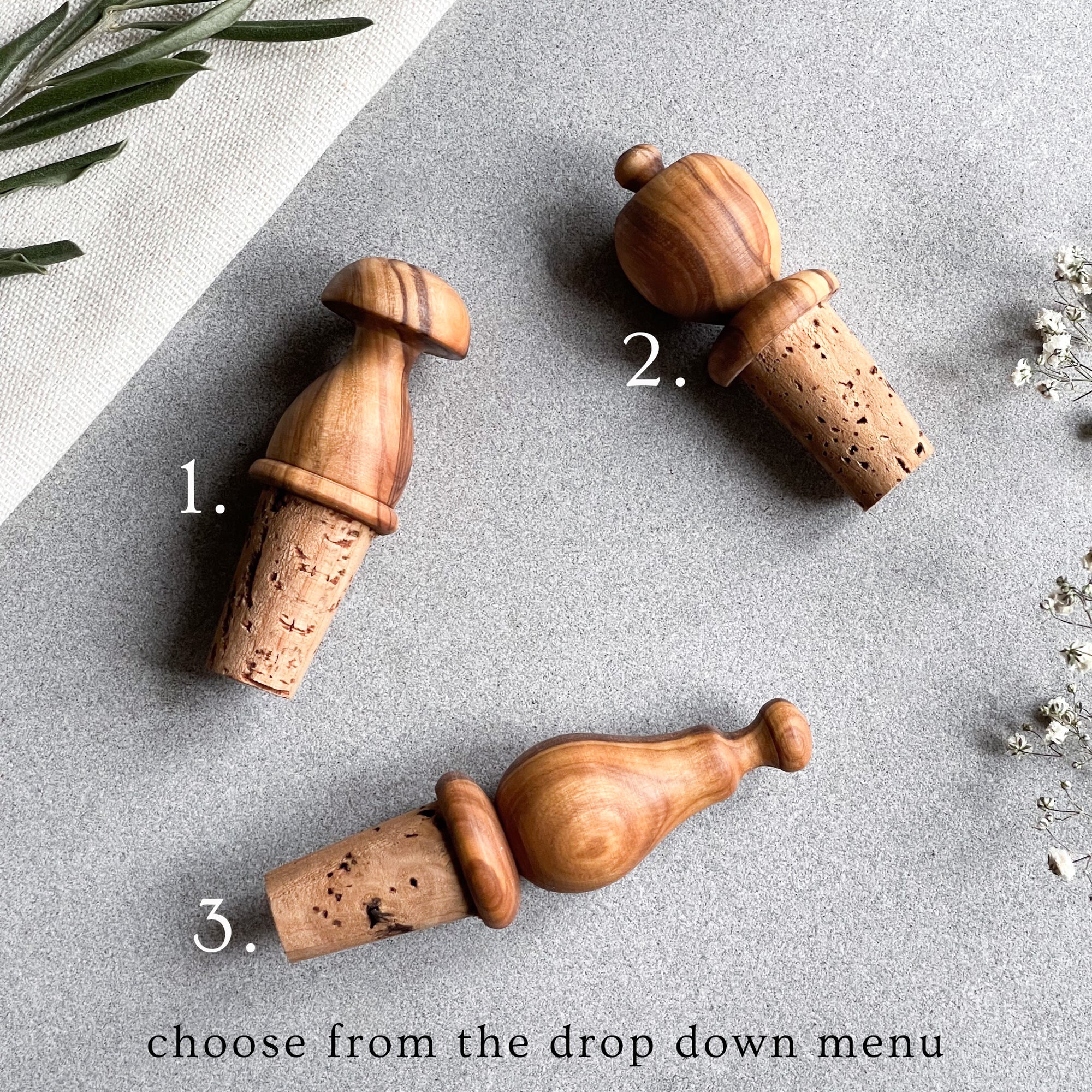 Pair of Olive Wood Wine Bottle Cork Stopper