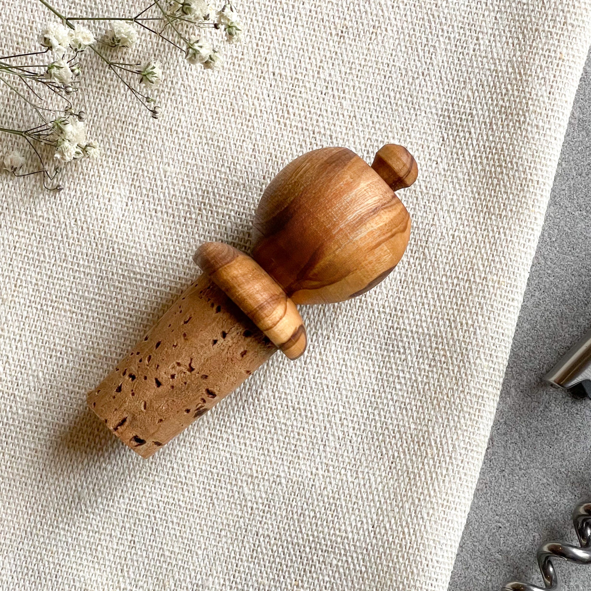 Pair of Olive Wood Wine Bottle Cork Stopper