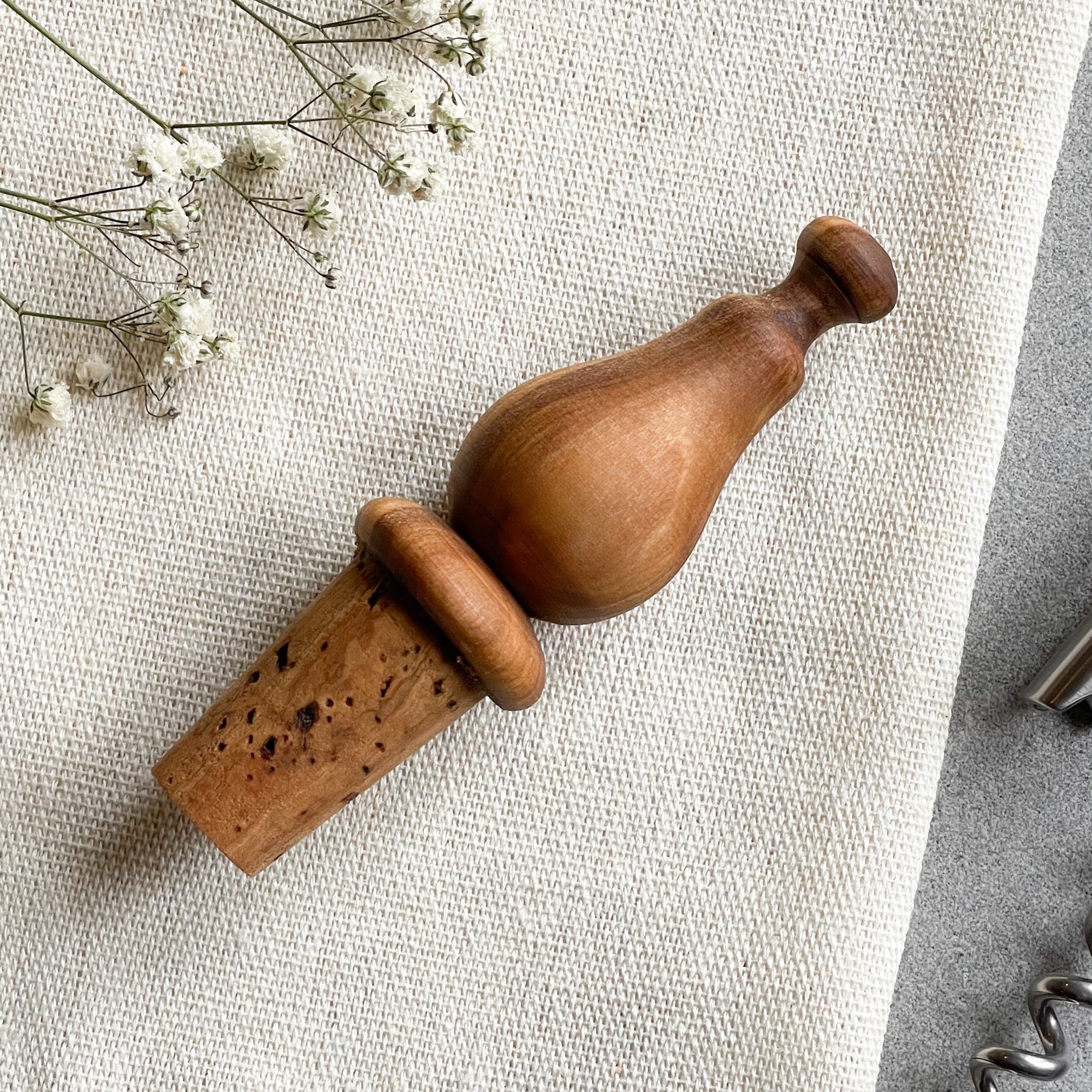 Pair of Olive Wood Wine Bottle Cork Stopper