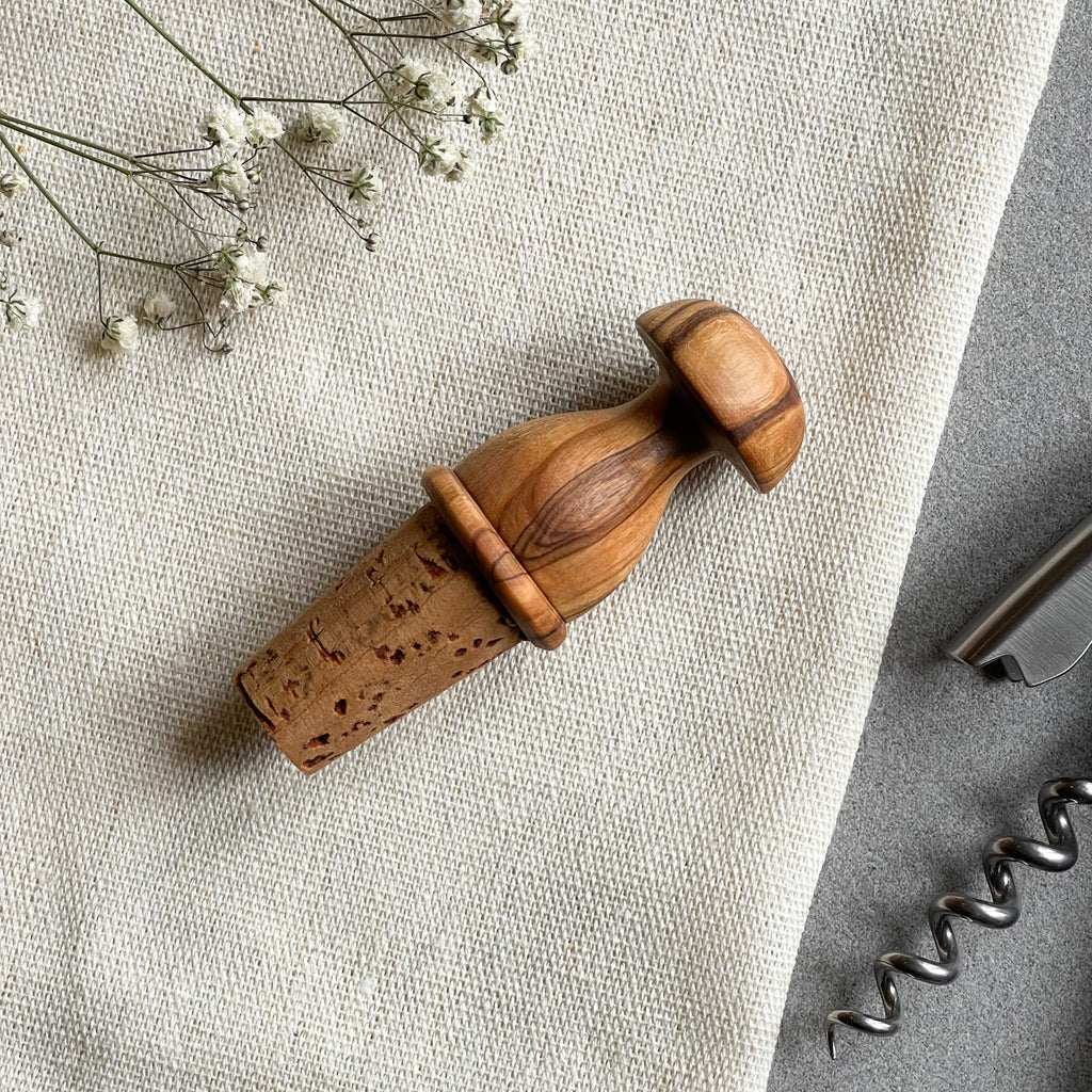 Pair of Olive Wood Wine Bottle Cork Stopper