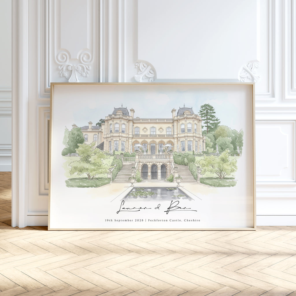Personalised Watercolour Wedding Venue or Church Portrait Print