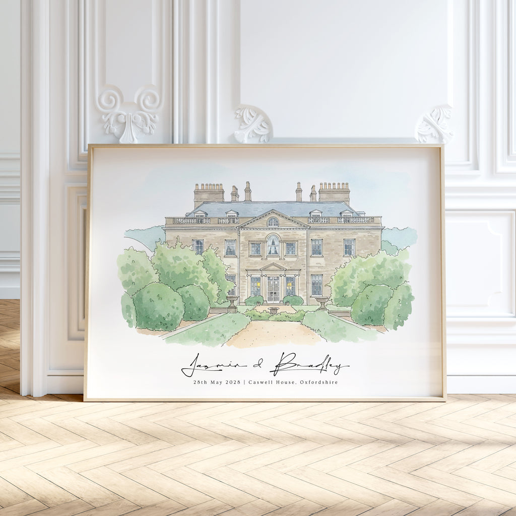 Personalised Watercolour Wedding Venue or Church Portrait Print