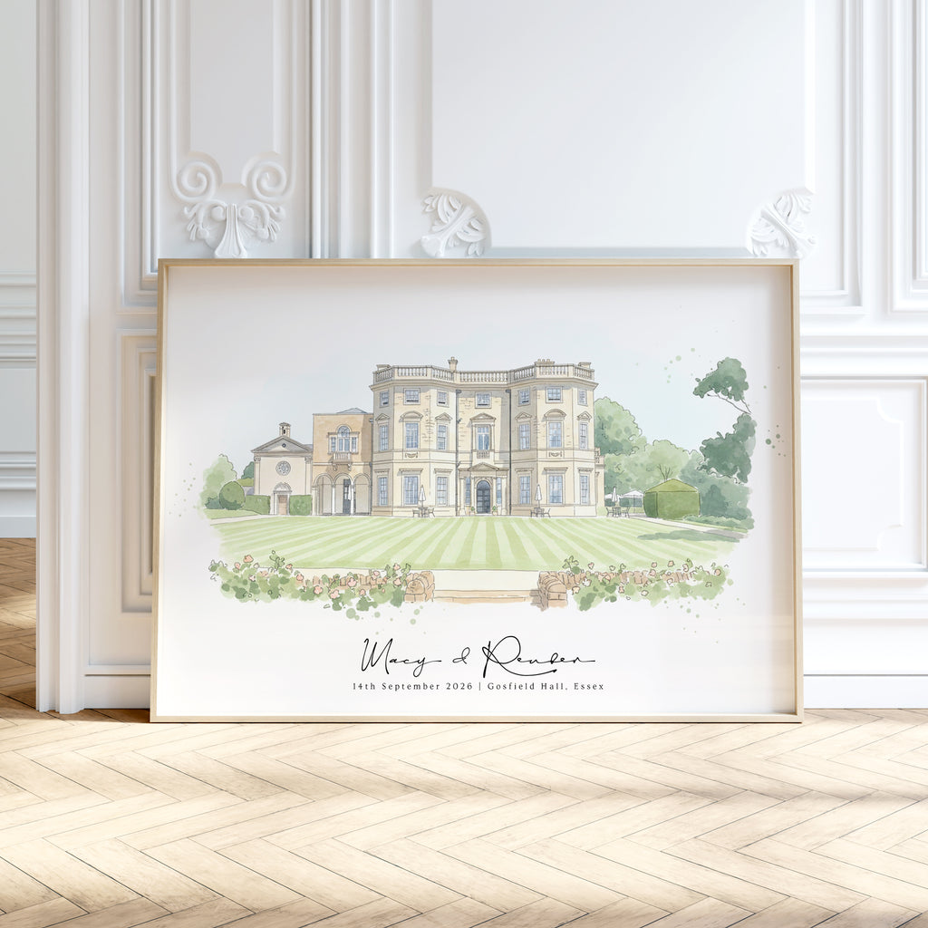 Personalised Watercolour Wedding Venue or Church Portrait Print