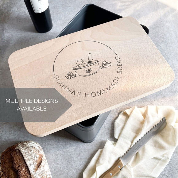 Personalised Bread Bin/Cake Tin with Wooden Lid