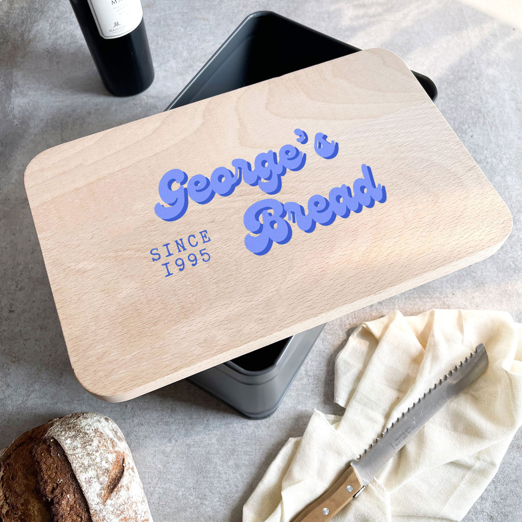 Personalised Bread Bin/Cake Tin with Wooden Lid