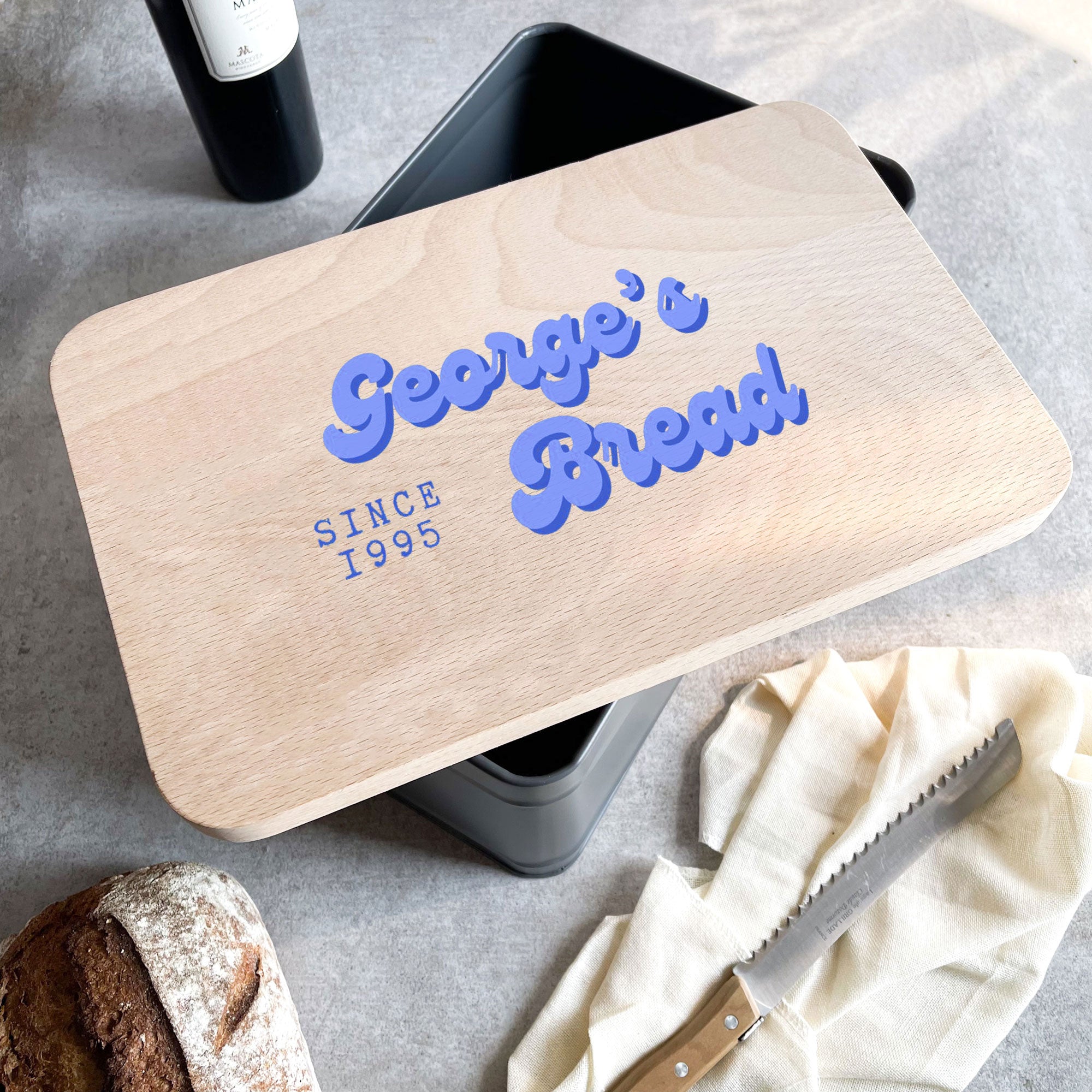 Personalised Bread Bin/Cake Tin with Wooden Lid