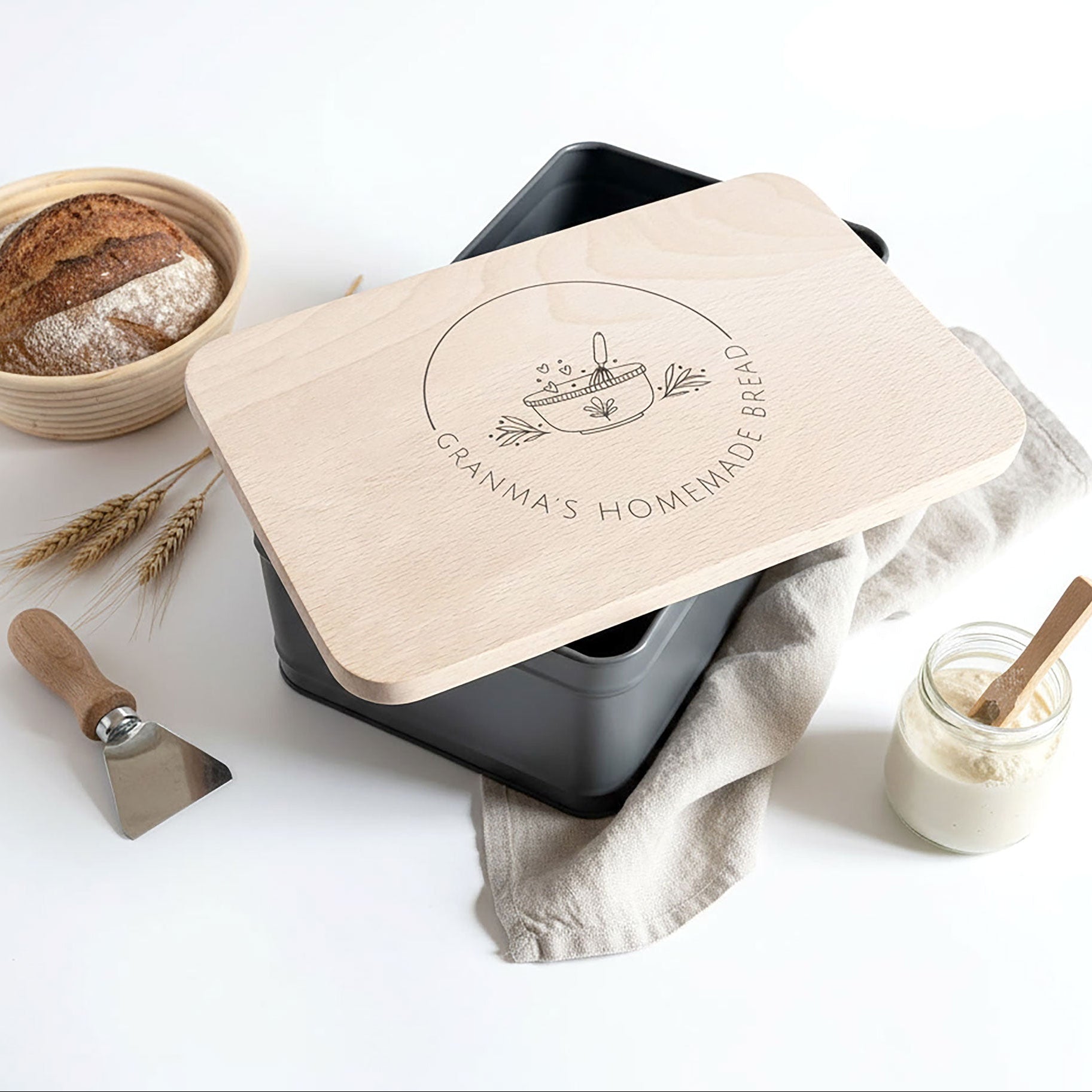 Personalised Bread Bin/Cake Tin with Wooden Lid
