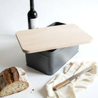 Premium Bread Bin with Wooden Lid -  Charcoal