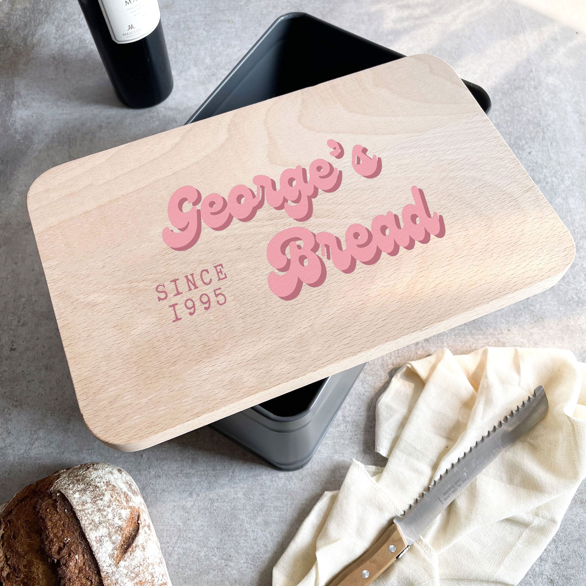 Personalised Bread Bin/Cake Tin with Wooden Lid