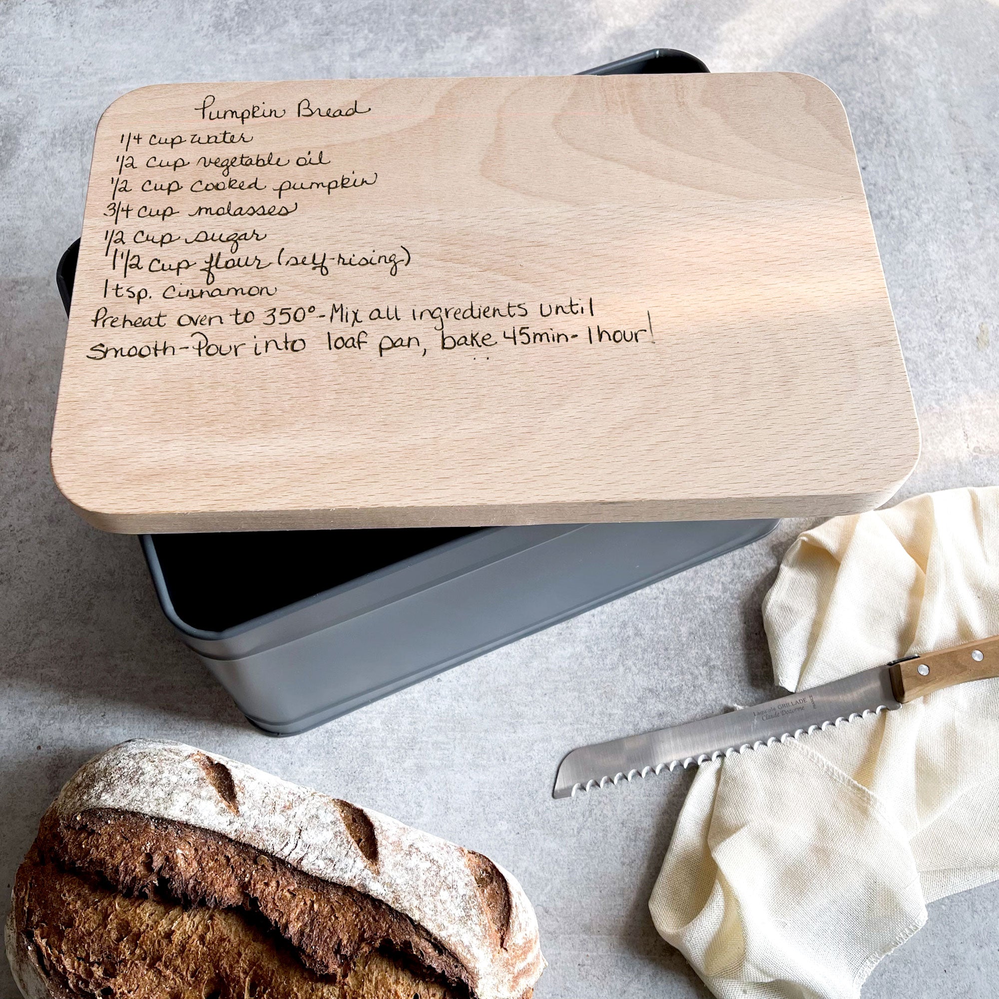 Personalised Family Recipe Bread Bin with Engraved Wooden Lid