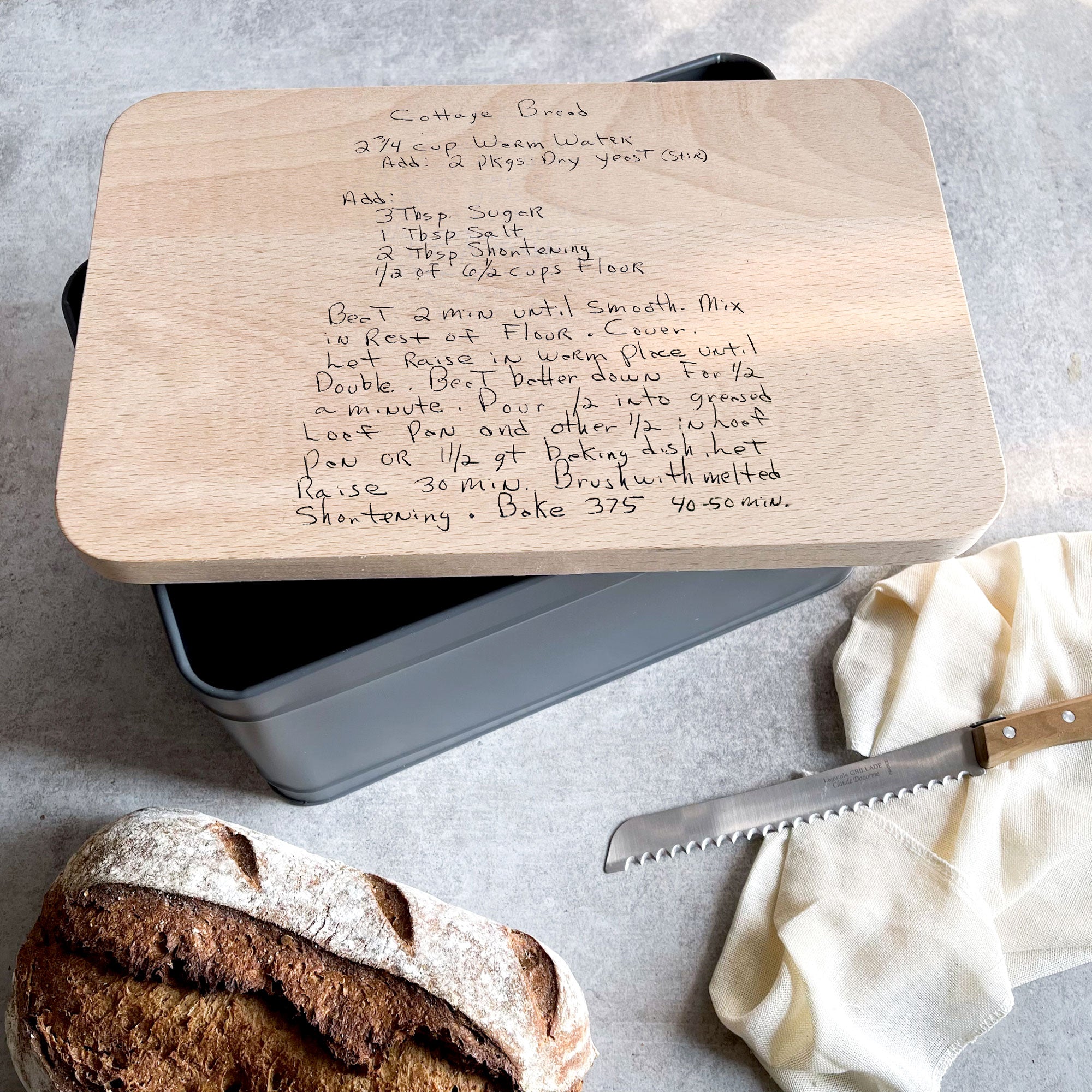 Personalised Family Recipe Bread Bin with Engraved Wooden Lid