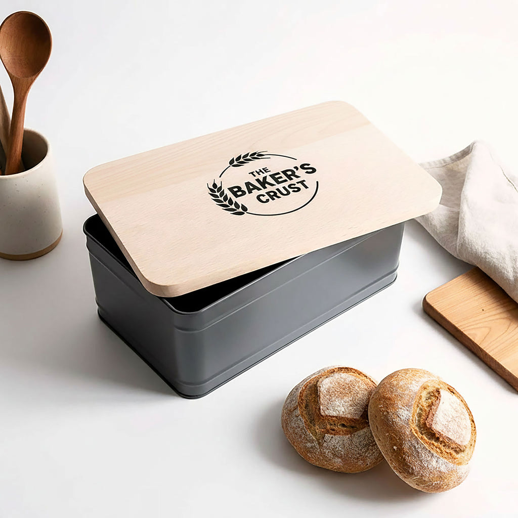 Your Own Logo Bread Storage Bin with Engraved Wooden Lid