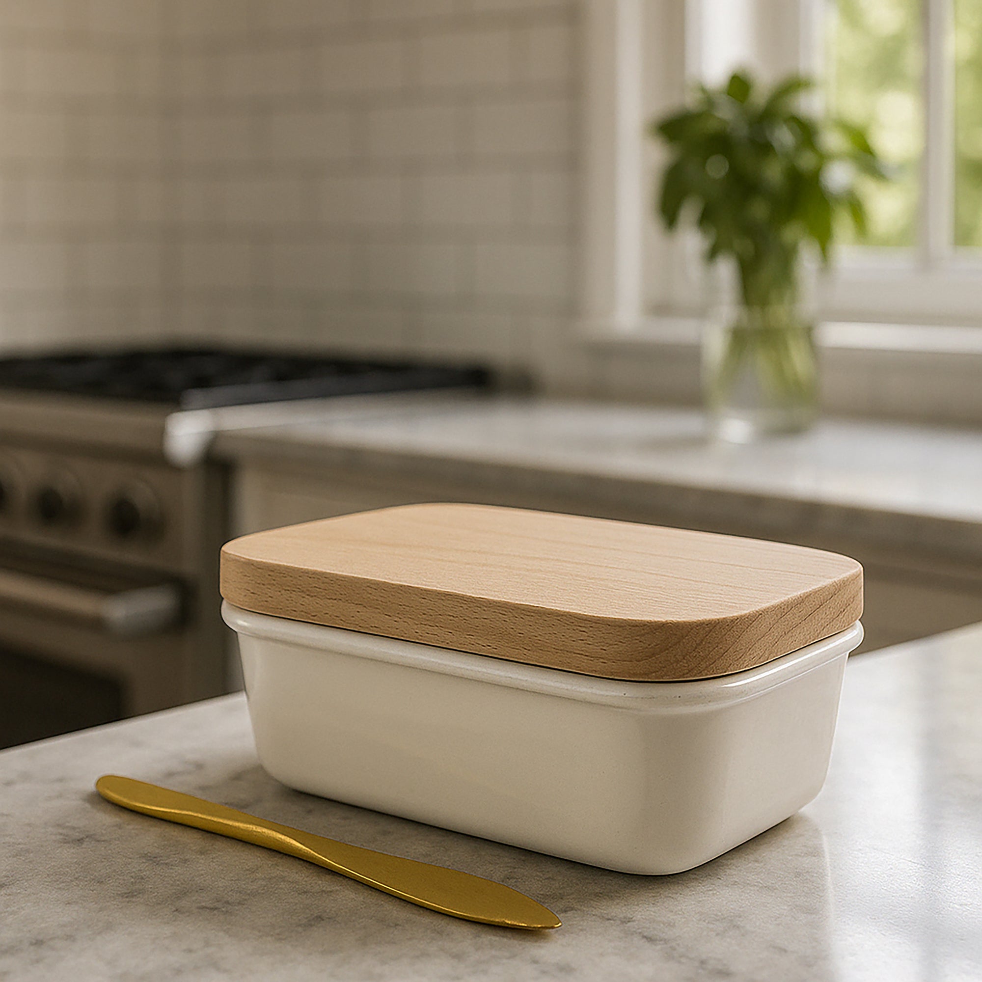 Enamel Scandi Butter Dish - Warm White