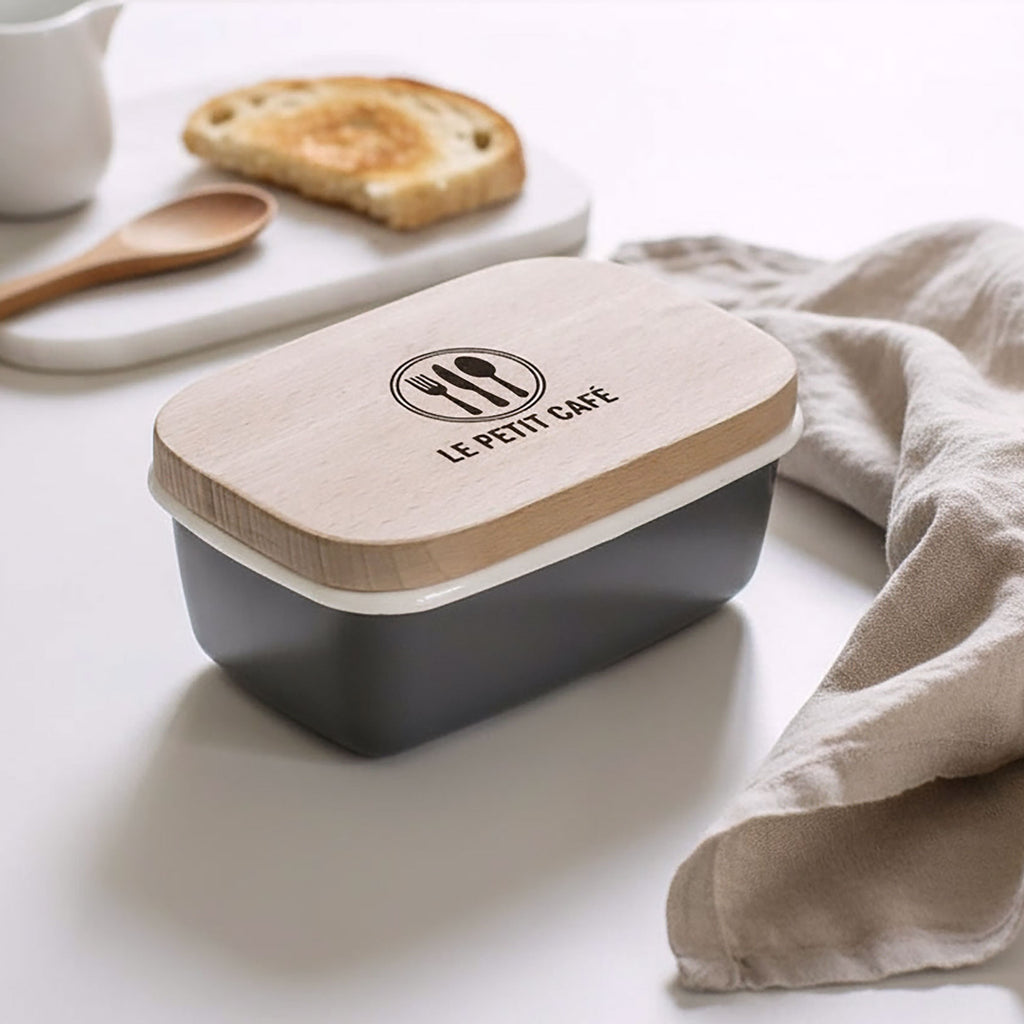 Your Own Logo Dark Grey Enamel Butter Dish