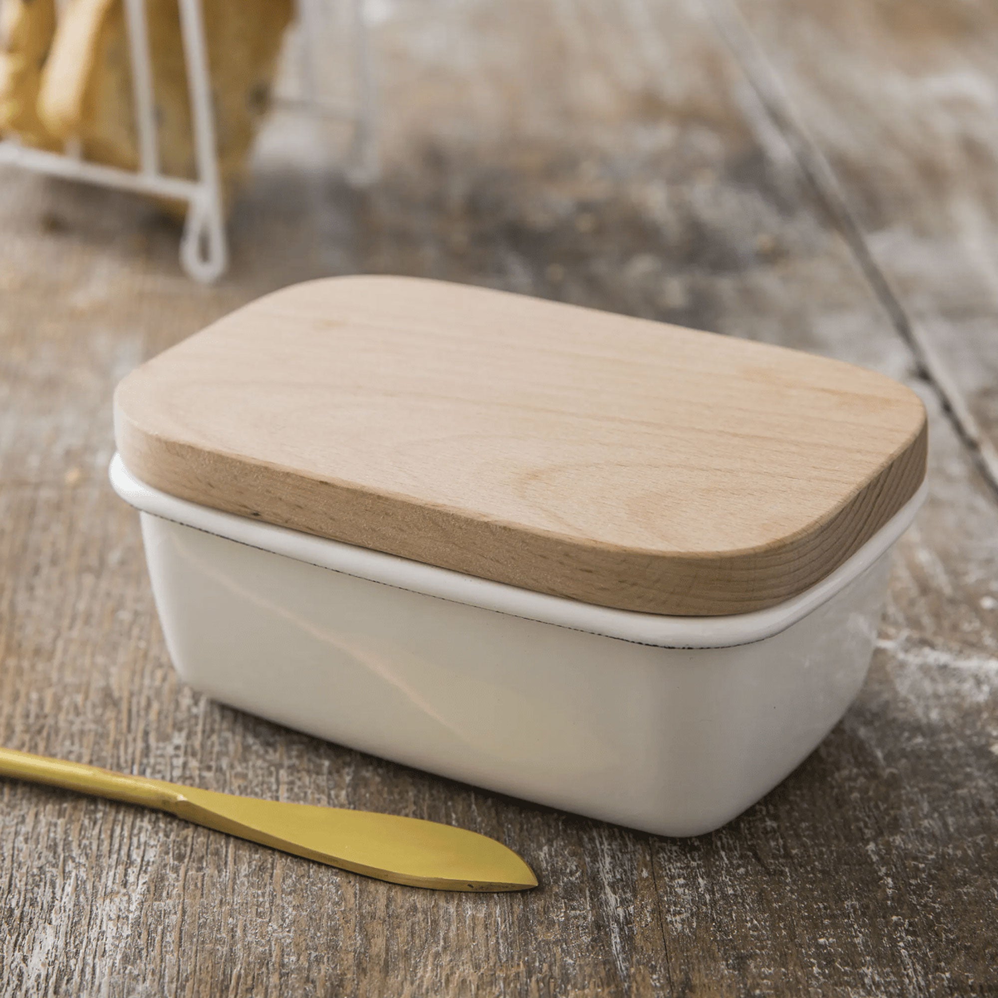 Enamel Scandi Butter Dish - Warm White
