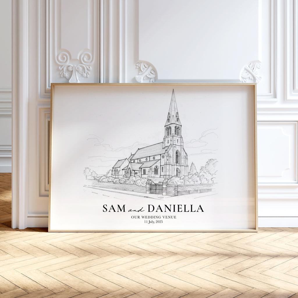 Personalised Fine Line Pencil Sketch Venue Print